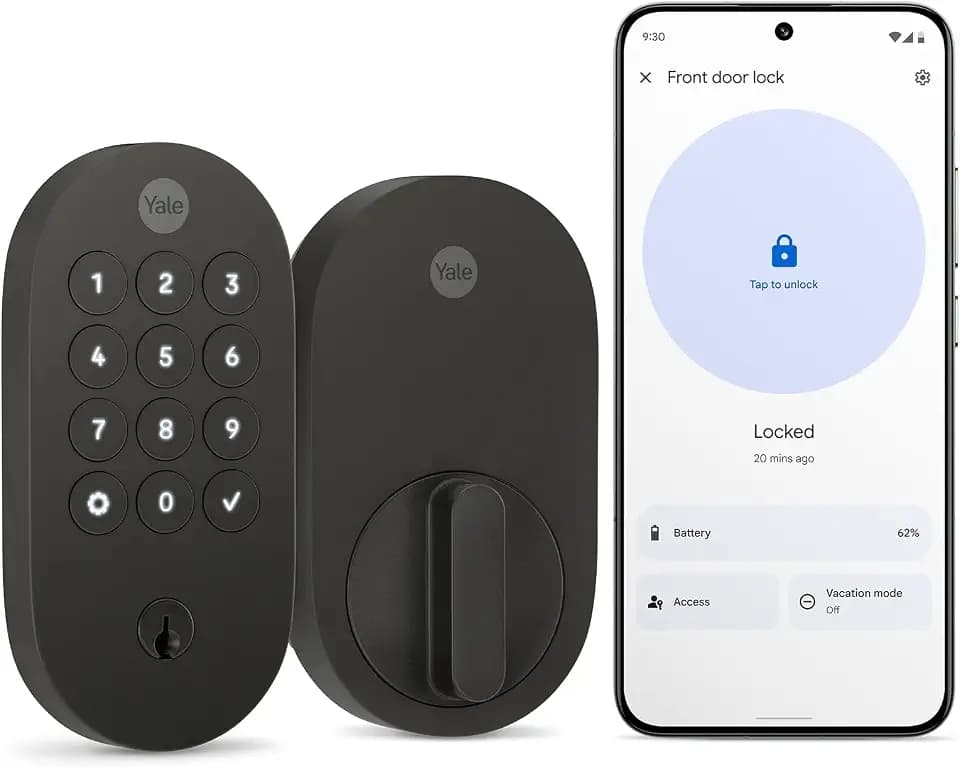 Yale Keyed Deadbolt Smart Lock with Google Matter, Matte Black