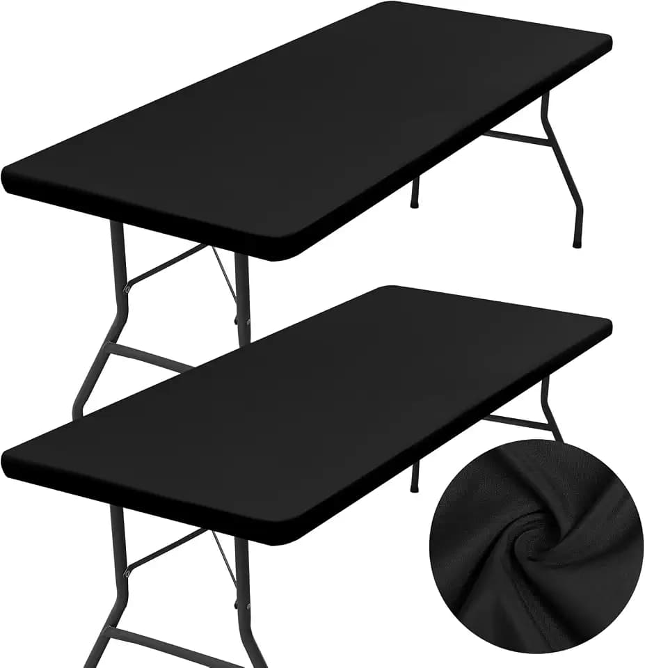 homing 2 Packs 6 Foot Rectangle Black Elastic Fitted Table Cloth
