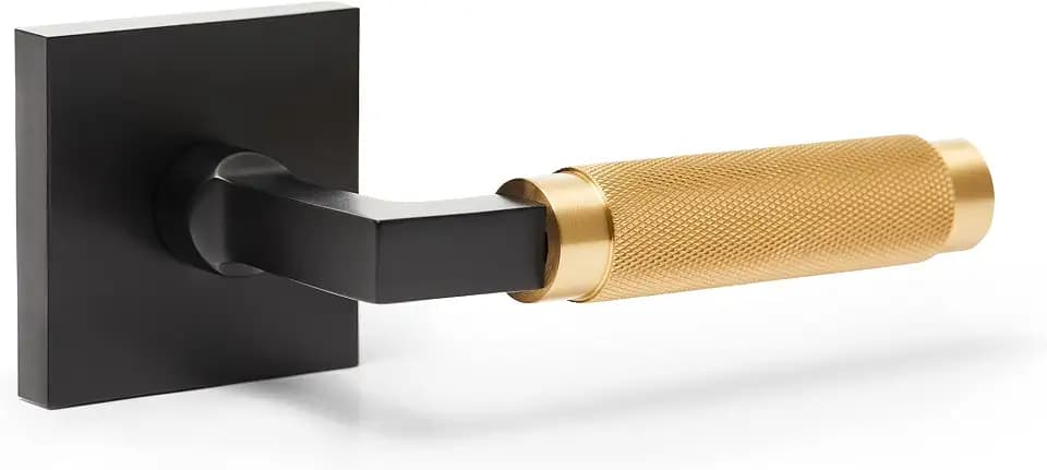 Explore Hardware Geneva Solid Brass Privacy Door Lever – Matte Black & Satin Gold Locking Handle for Bedroom or Bathroom Doors