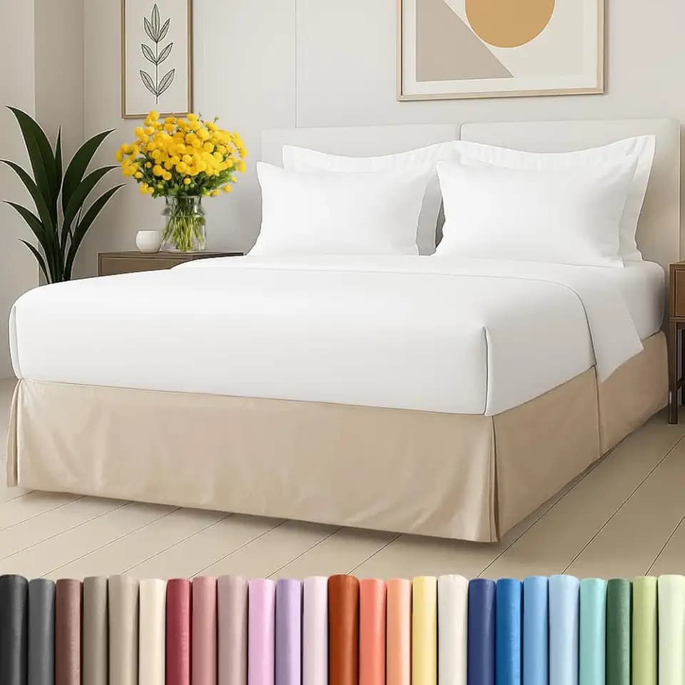 Pleated Bed Skirt Twin Size - 3 Sided Pleated Bed Skirt - 15 Inch, Cream
