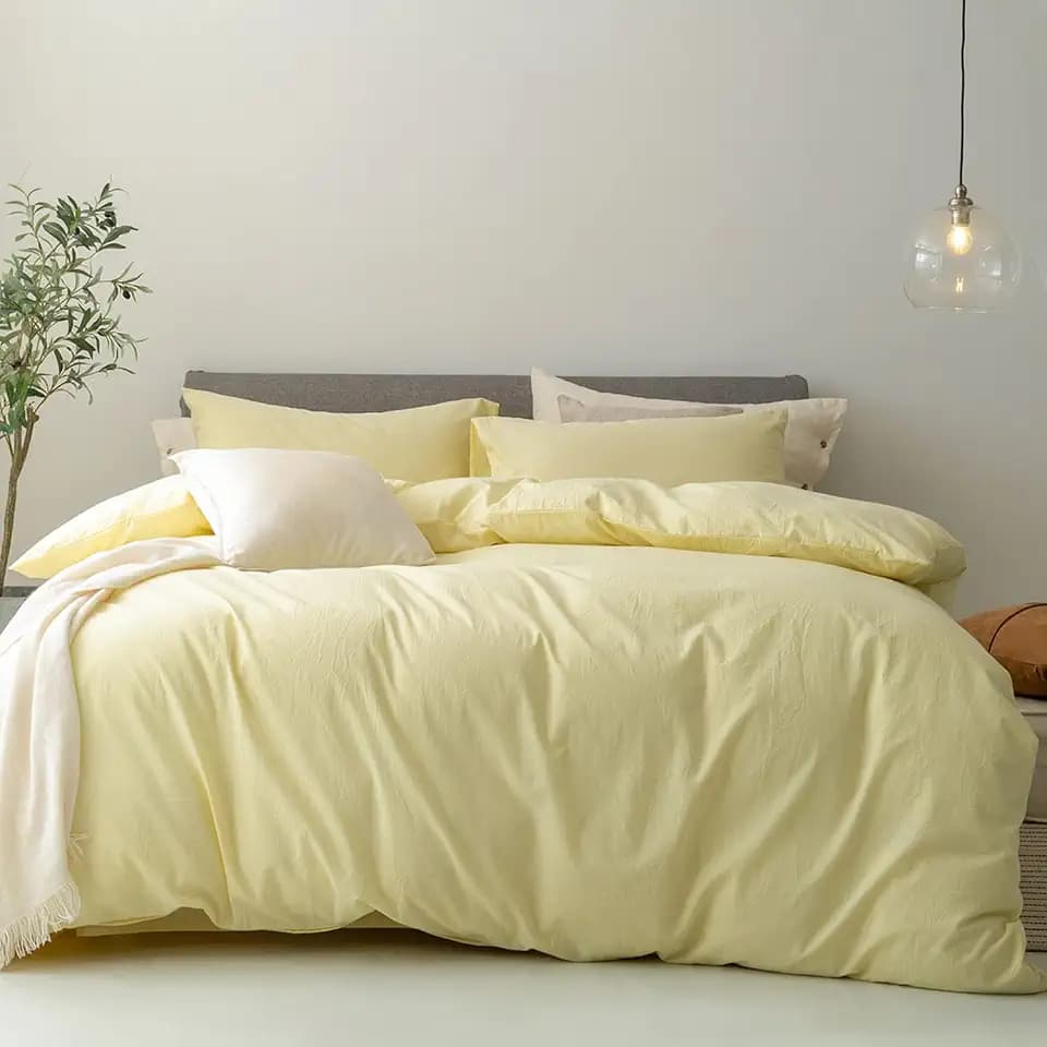 FOSSA Duvet Cover Set 100% Washed Cotton Linen Feel Queen
