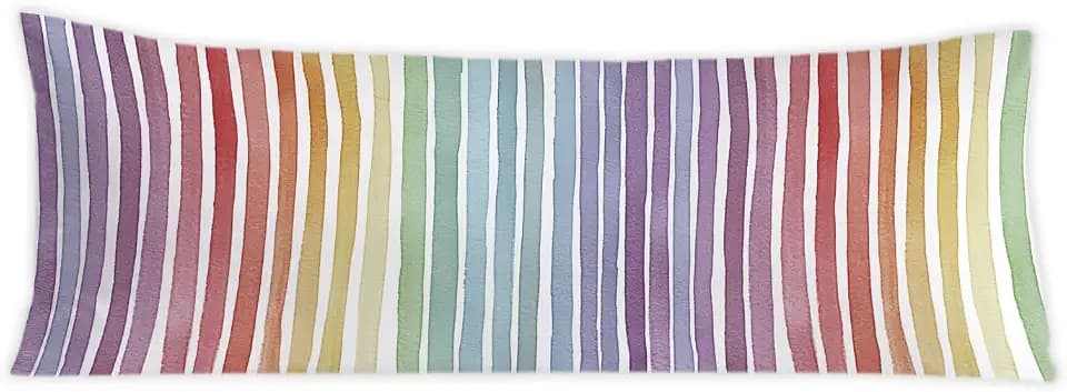 Boho Colorful Striped 20x54 Body Pillow Cover, Minimalist Boho Watercolor Rainbow Striped Decorative Long Body Pillow Cases for Kids Room Bedroom Home Bed Couch