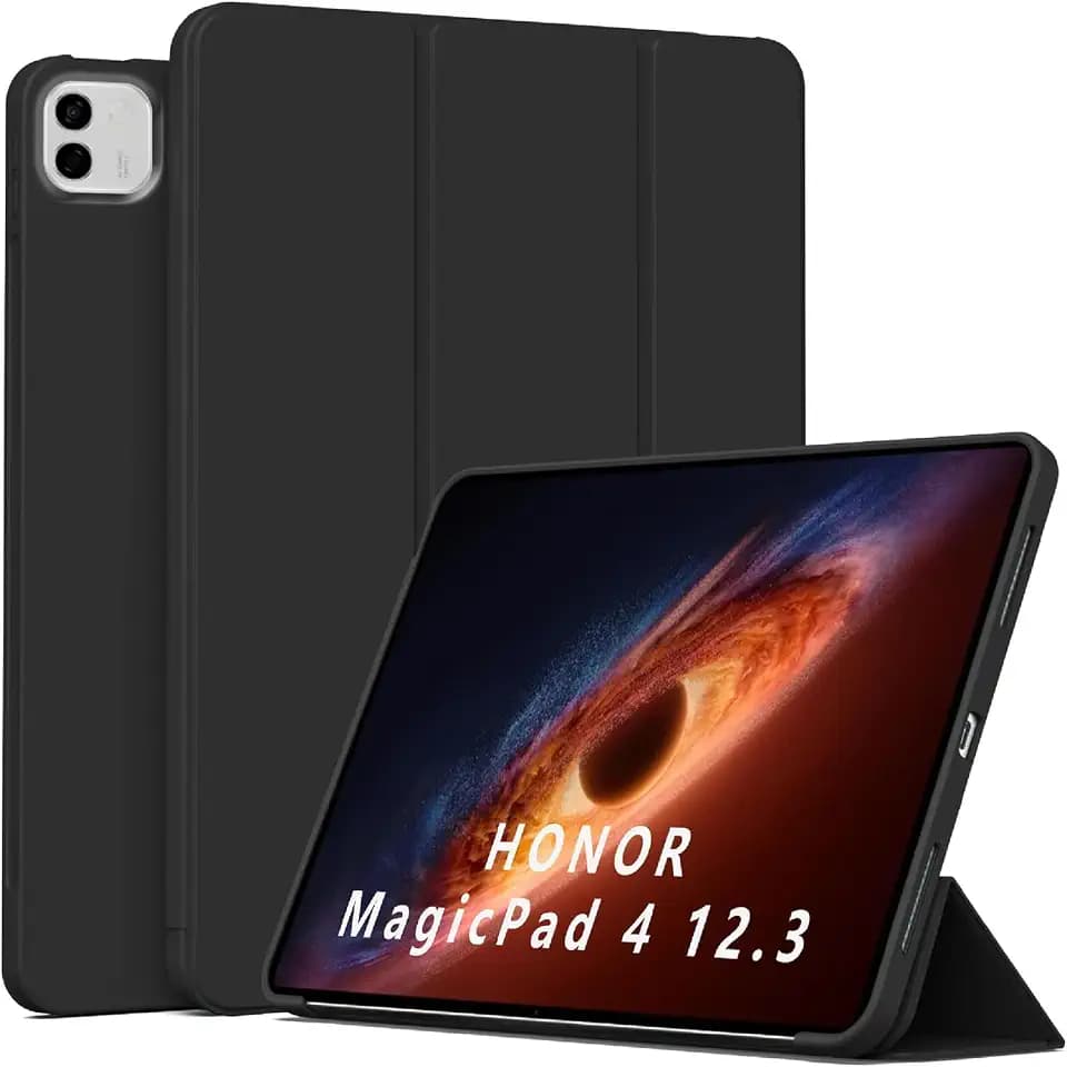 Hülle Kompatibel mit Honor MagicPad 4 12.3 2026, Standfunktion TPU Anti-Kratz Schutzhülle, Ultradünnes Cover Kickstand-Schwarz