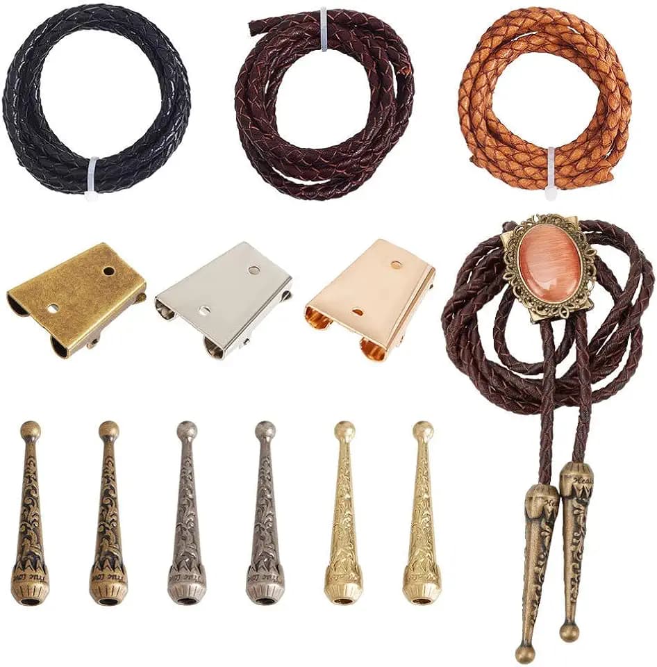 NBEADS Bolo Tie Making Kit, Bolo Tie Tips Replacement Buckle Accessories with 6 Pcs Alloy Cord End and 3 Pcs Iron Slide Clasps for Bolo Tie Making