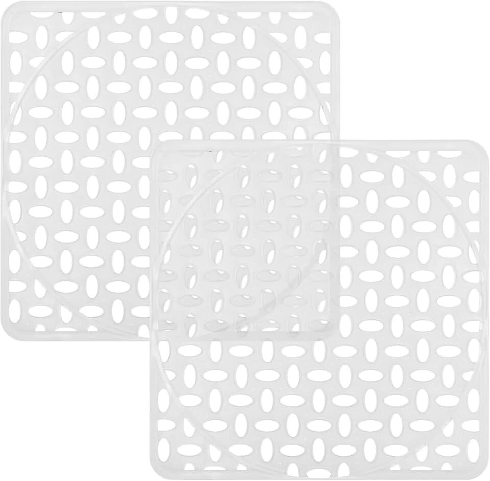 Coopay 2 Pack Kitchen Sink Mat Plastic Protect Mat PVC Eco-friendly Kitchen Adjustable Stainless steel/Porcelain Dish Drying Pad Sink Protector for Bottom, 11.8 x 11.8 Inches (Clear)
