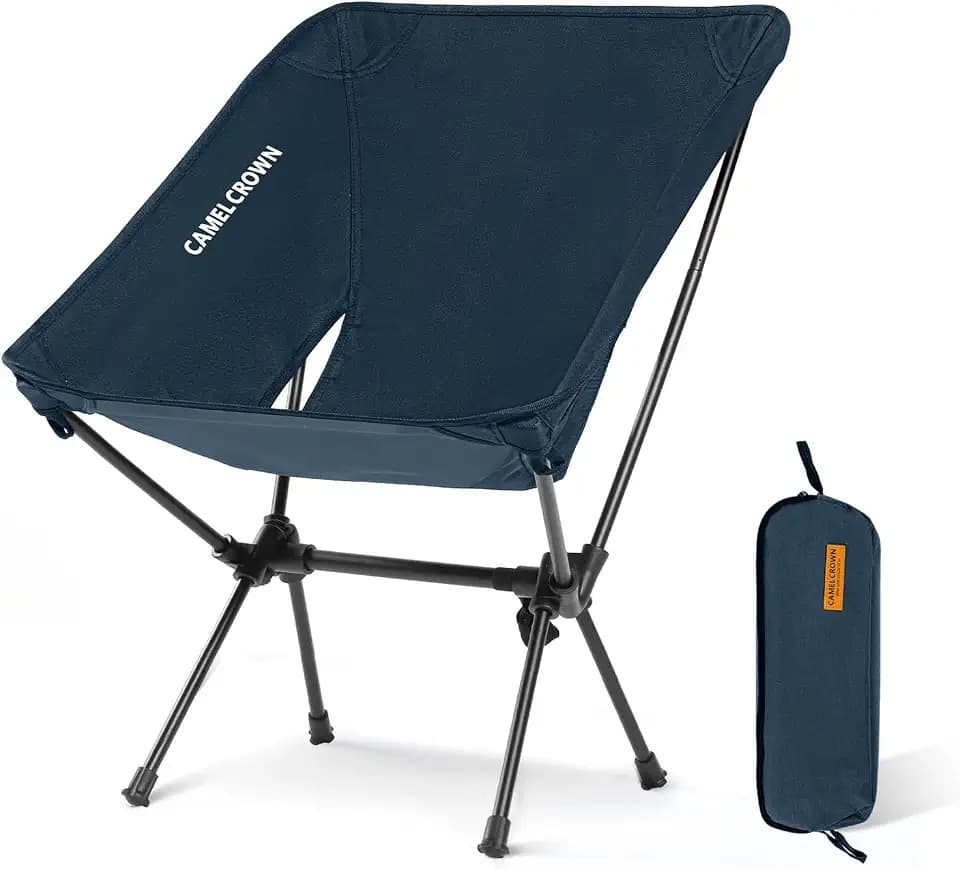 CAMEL CROWN Portable Camping Chair, Folding Backpacking Chair, Compact Camping Chair with Carry Bag for Outdoor Hiking Beach Travel Navy Blue