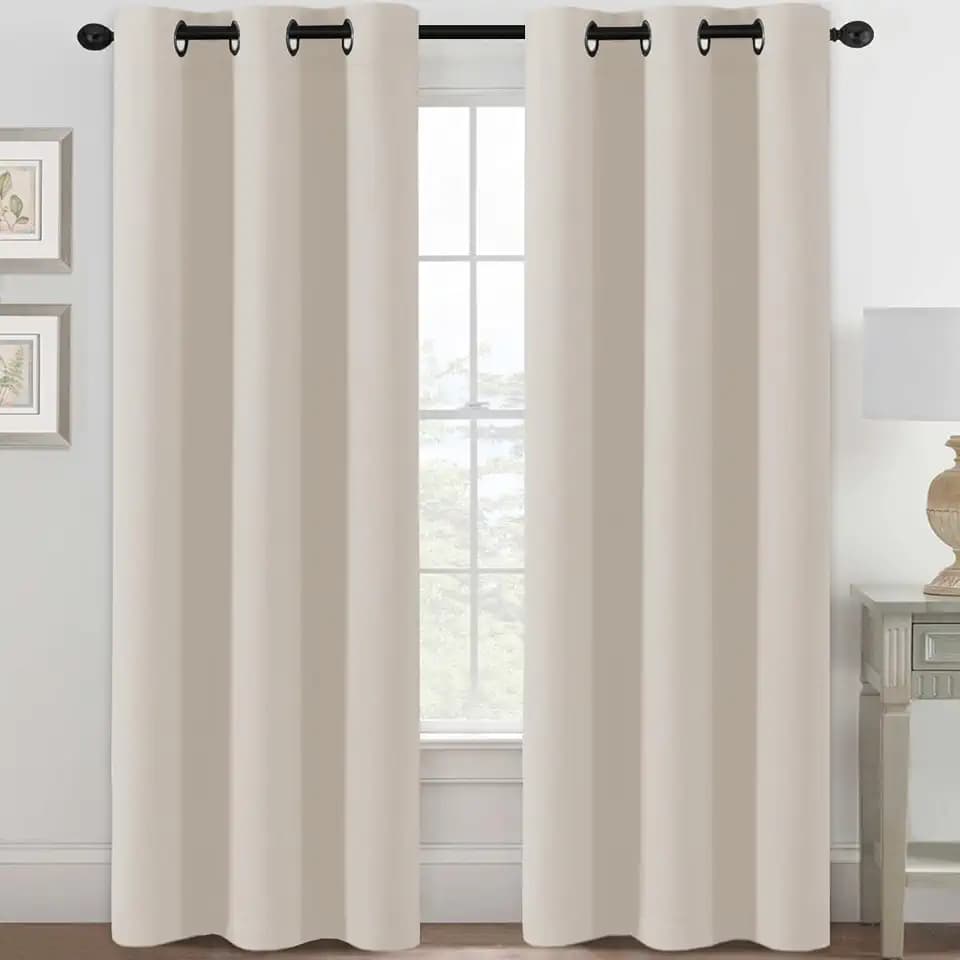 H.VERSAILTEX Blackout Curtains for Bedroom Thermal Insulated Room Darkening Living Room Curtains 84 Inch Long Grommet Privacy Protection Window Curtain Panels/Drapes for Nursery, 2 Panels, Natural