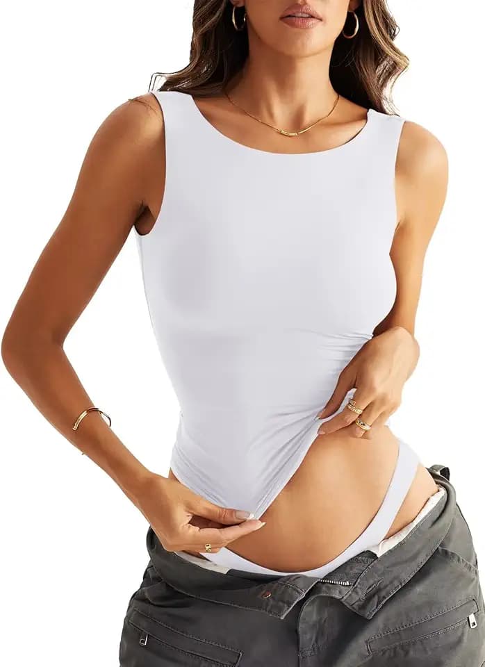 EasyGala Womens Double Lined Tank Tops Sleeveless Boat Neck Backless Tops