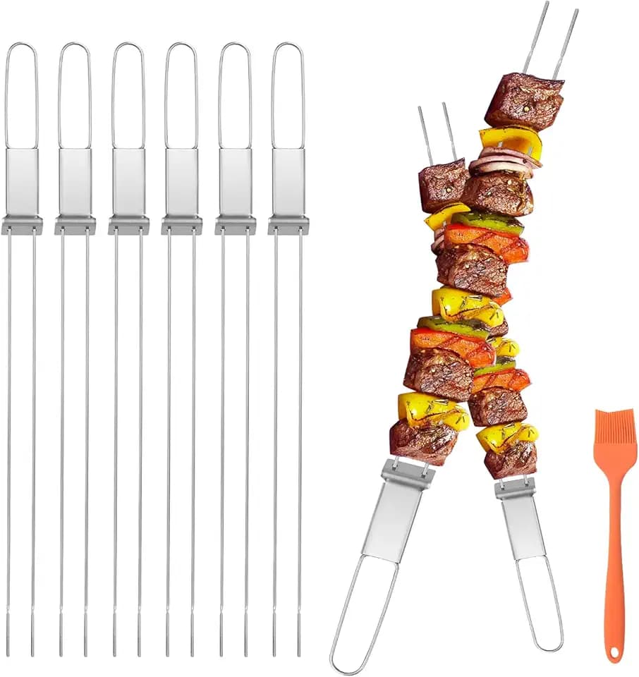 Stainless Steel Skewers for Grilling, 17"(6PCS)Dual-Prong Flat with Slider