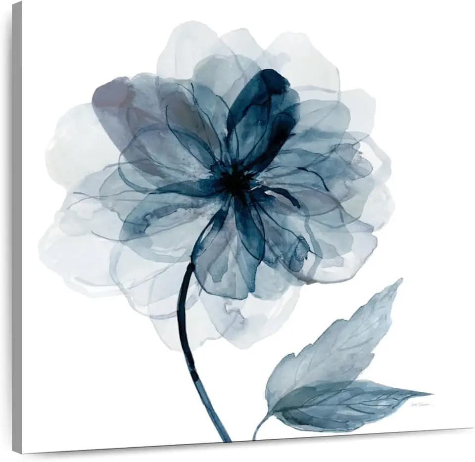 ElephantStock - Floral Indigo Bloom I Wall Art - Square Canvas Wall Art - Living Room Wall Decor - Watercolor Flower Canvas Art - White And Blue Decor by Carol Robinson - 16" x 16"
