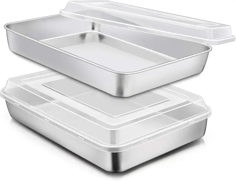 E-far Stainless Steel Baking Pan with Lid, 12⅓ x 9¾ x 2 Inch for Cake