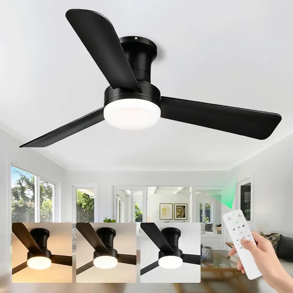 LANMEL 42 Inch Black Low Profile Ceiling Fan with Light and Remote