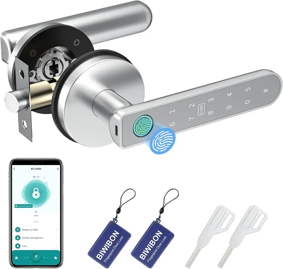 BIWIBON Fingerprint Door Lock, Fingerprint Door Knob with 5 Unlock Options