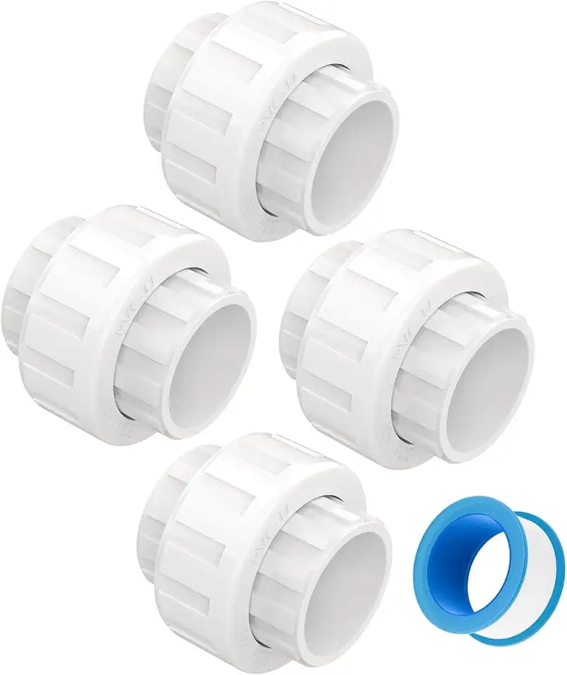 4 PCS 1-1/2" PVC Union Coupling Pipe Fitting, Slip Joint Adapter PVC Connectors (Socket x Socket), Built-in EPDM O-Ring, Schedule 40, Ideal for Pool Pump, Irrigation Systems, Plumbing, DIY Projects