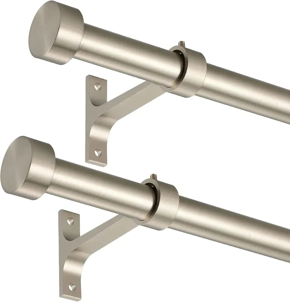 2-Pack Curtain Rod for Windows 16-28",Adjustable Window Curtain Rods with Premium Aluminum End Cap Finials and Full Surround Brackets,7/8"(0.073Feet) Diameter,Brushed Nickel Drapery Rods for Curtains