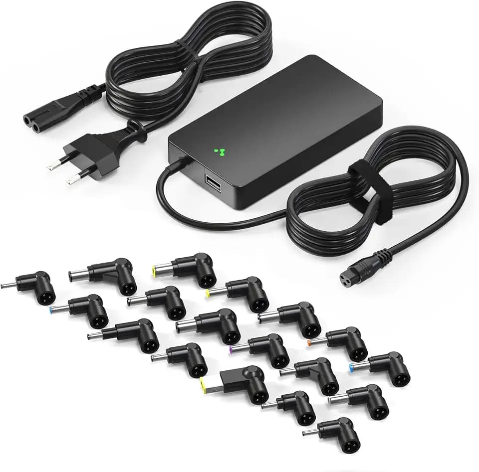 Universal Laptop Ladegerät 90W für HP Dell Lenovo Acer Asus Samsung Chromebook Sony Fujitsu Toshiba mit 5V 2A USB & 18 Stecker, Kein USB C