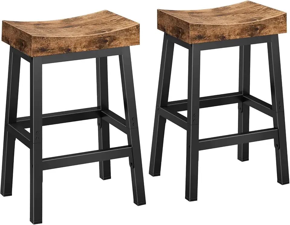 WINAZ Rustic Bar Stools, 24 Inch Barstools Set of 2, Counter Height Stool with Footrest, Wooden Stools for Kitchen Island, Heavy Duty Backless Chair for Dining Table Farmhouse Outdoor