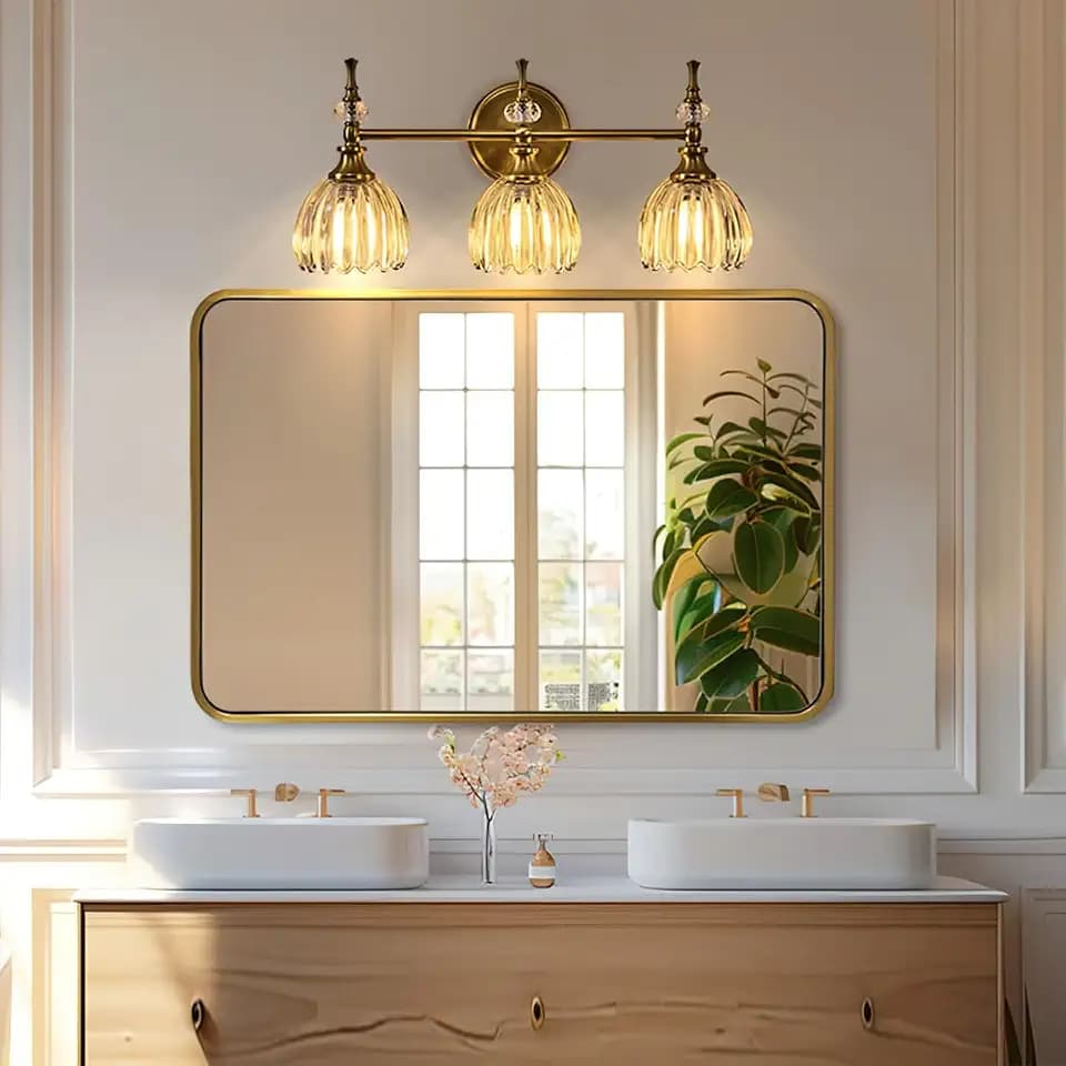 ANDY STAR 48x32 Inch Gold Bathroom Mirror, Brushed Gold Mirrors for Wall in Anti-Rust SUS304 Tube Metal Frame, Rounded Rectangle Mirrors 1’’ Deep Wall Mounted Vertically/Horizontal for Bathroom