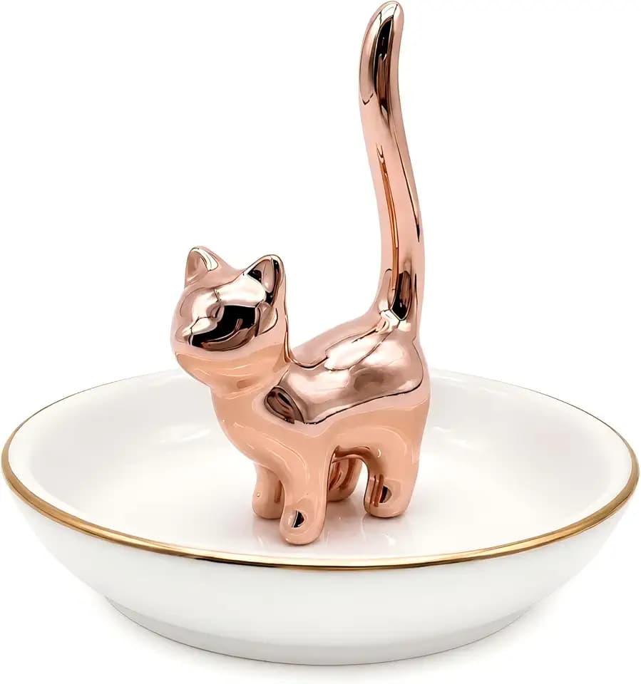 ROSA&ROSE Ring Holder Jewelry Tray–Handmade Cat Ring Dish,Romantic Gift for Her,Wedding,Birthday Gift for Girlfriend,Wife Personalized Jewelry Holder,Cute Cat Decor