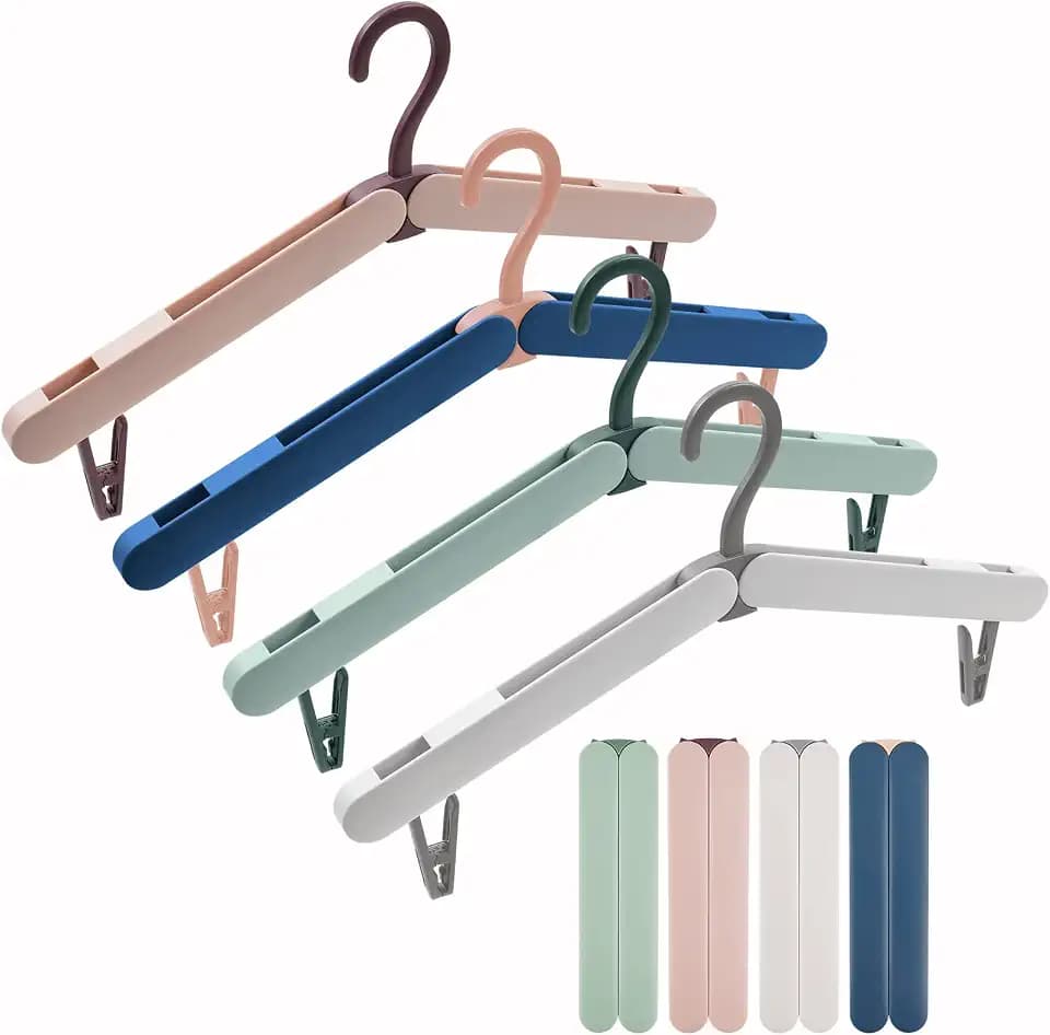 NiHome 4-Pack Plastic Folding Travel Hangers with Clips+Storage Pouches