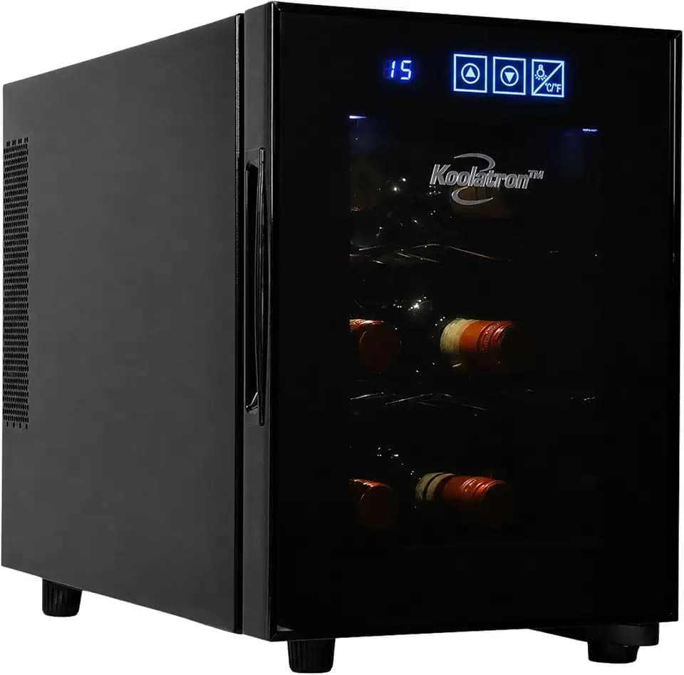Koolatron 6 Bottle Wine Cooler, Black, Thermoelectric Wine Fridge, 0.65 cu. ft. (16L), Freestanding Wine Cellar, Red, White and Sparkling Wine Storage for Small Kitchen, Apartment, Condo, RV