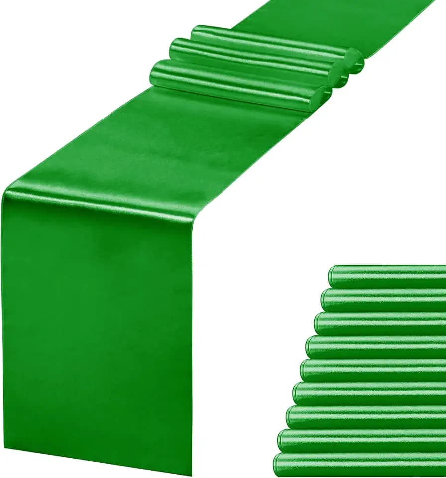 10 Pack Satin Table Runner 12 X 108 Inch Silk Table Runner for Party,Wedding, Birthday, Banquets,Decoration(Green)
