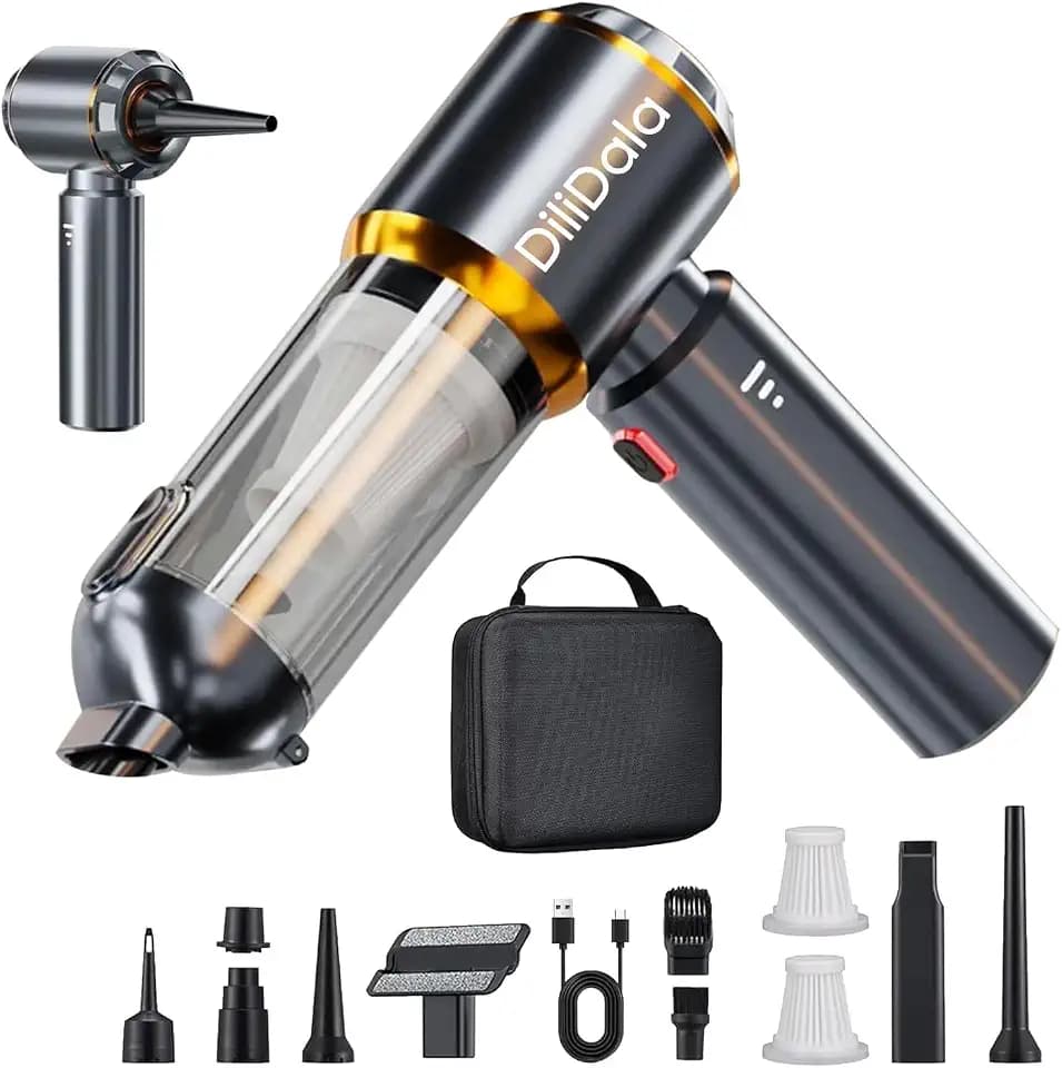 Handstaubsauger Akku, 27000PA Autostaubsauger Akku Testsieger, EIN-Touch-Staubbehälter Handstaubsauger Kabellos, 3-Gang 270000 U/min Druckluft für Auto, Küche, Sofa, Büro