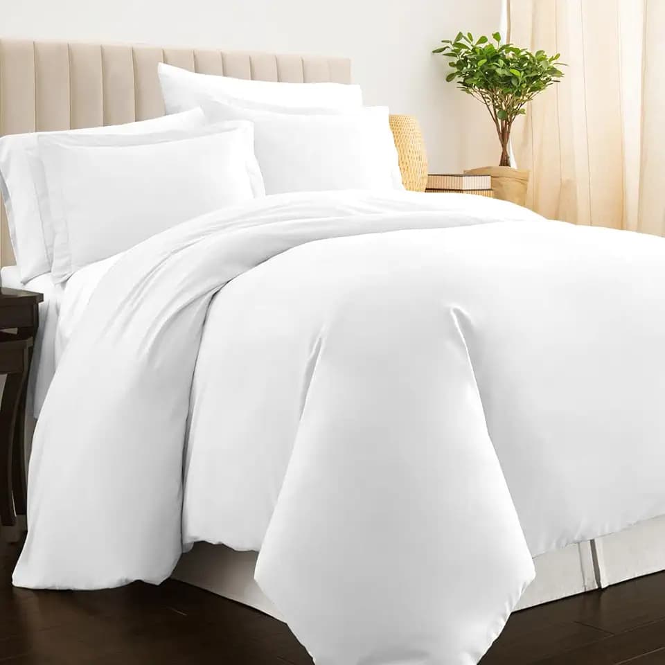 Pizuna 100% Cotton Twin Duvet Cover Set 400 Thread Count White