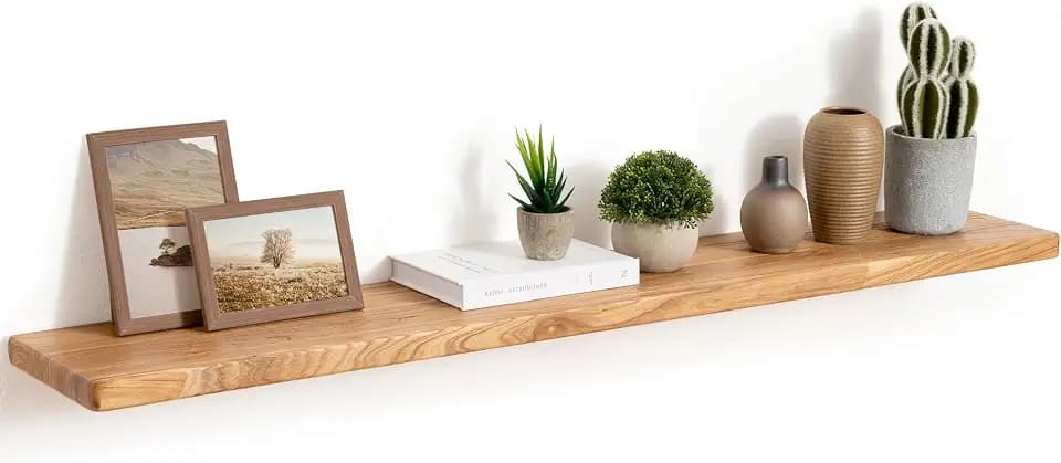 48" Rustic Elm Wood Floating Shelves, 8 Inch Deep Wall Shelves for Home Decor, Wall Mounted Floating Shelf with Invisible Bracket, Heavy-Duty Storage & Display Shelf for Living Room, Kitchen, Set of 1