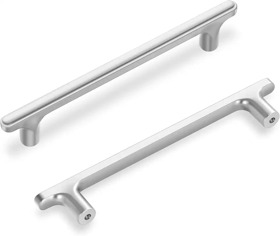 Lardmon 10 Pack Brushed Satin Nickel Modern Cabinet Pulls 6.5 Inch(165mm) Total Length | 5 Inch(128mm) Hole Center Bar Pulls Kitchen Cabinet Handles Solid Drawer Pulls Heavy Duty Kitchen Hardware