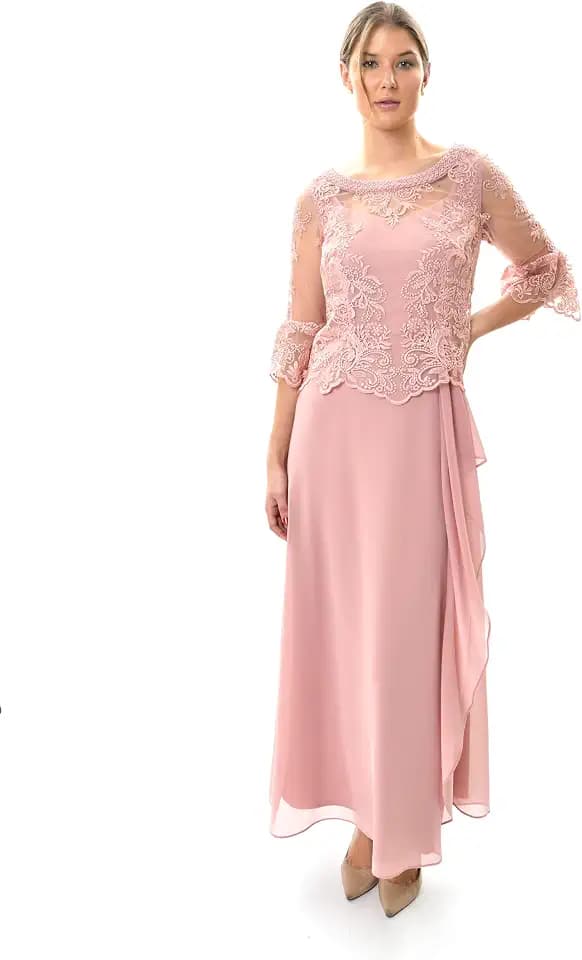 Le Bos Women's Embroidered MESH Cut Out Detail Long Dress Dress