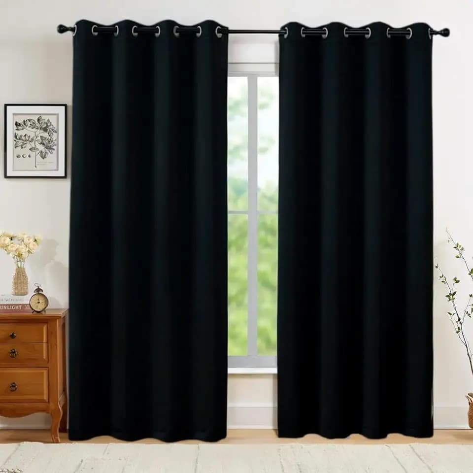 WUBODTI 100% Blackout Black Curtains 84 Inches Long 2 Panels for Bedroom Living Room, Gothic Solid Thermal Insulated Room Darkening Curtain Drapes Grommet Noise Reduction Window Drapes