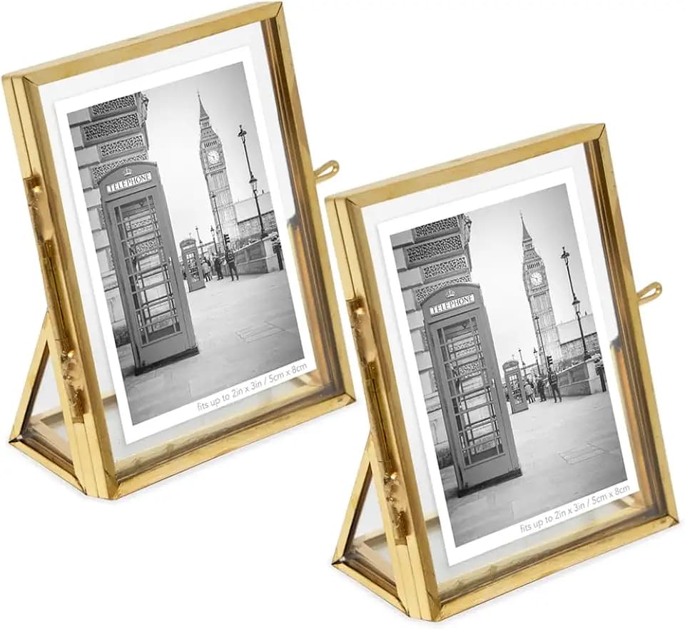 Isaac Jacobs 2x3 (2PK) Gold Vertical Metal Floating Photo Frame ClaspLock