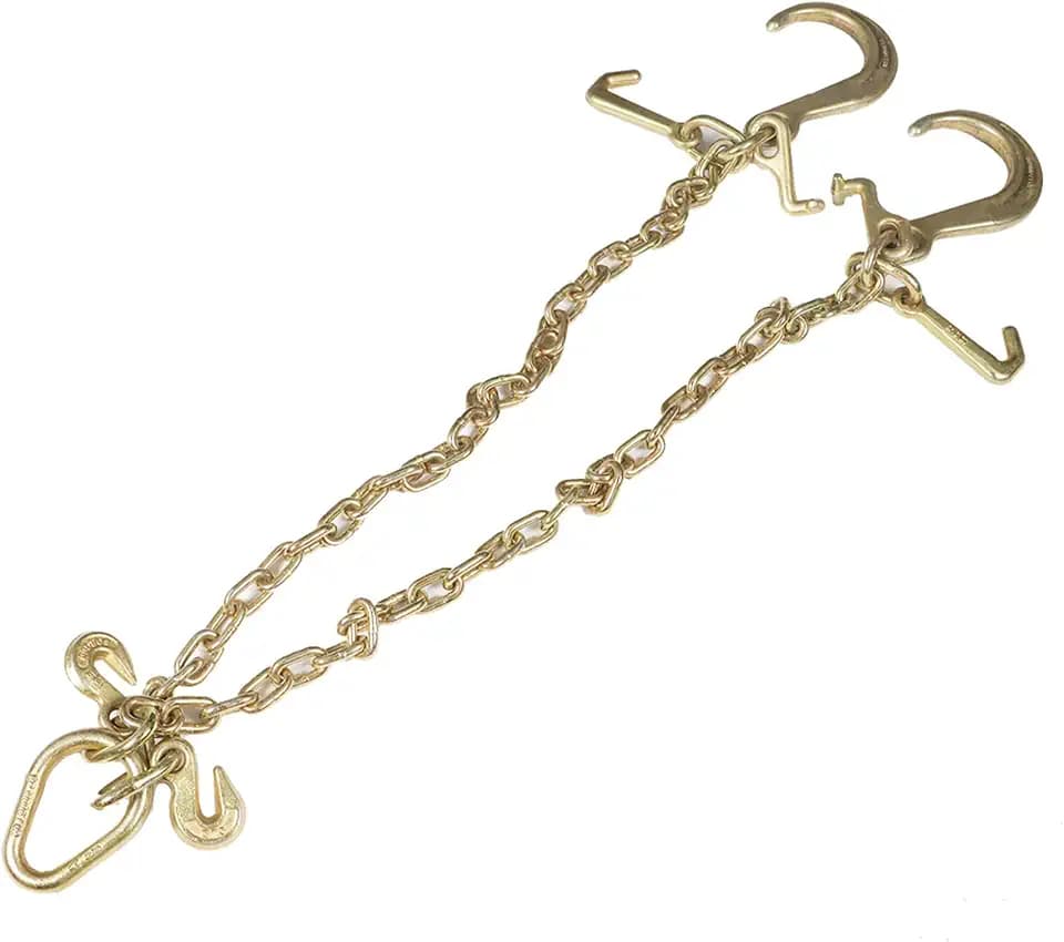 WFLNHB Tow Chains with Hooks G70 5/16in x 3ft V-Chain Bridle 15in/8in J Hooks Towing Chain T-Hook J-Hook w/Grab Hooks