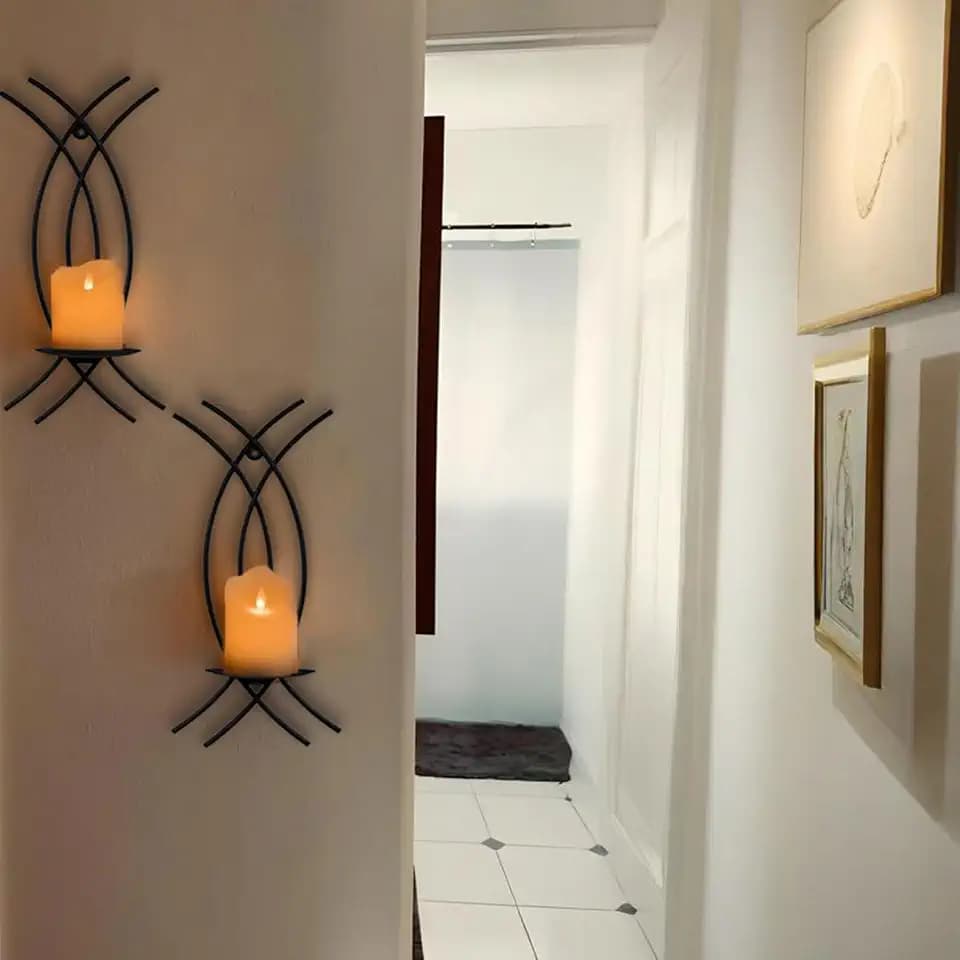Black Wall Sconce Set of 2, Metal Candle Holder,Modern Hanging Decoration for Living Room, Farmhouse,Wall Mounted Candelabra with Minimalist Lines,Gothic Antique Decor