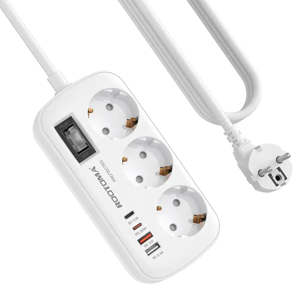 3-Fach Steckdose mit Überspannungsschutz, 4 USB(PD 20W&QC 3.0)