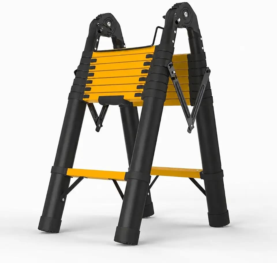 SINMEIRUN 16.5 Feet Telescoping A Frame Ladder, 8 Step, ANSI Certified, Heavy Duty, Yellow