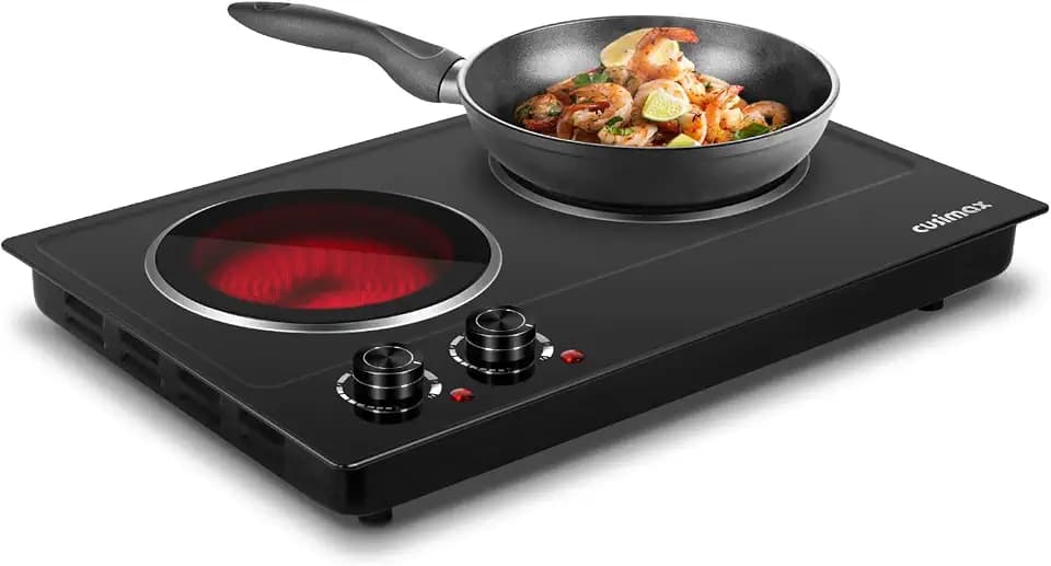 CUSIMAX Double Burner, 1800W Ceramic Electric Hot Plate for Cooking, Black