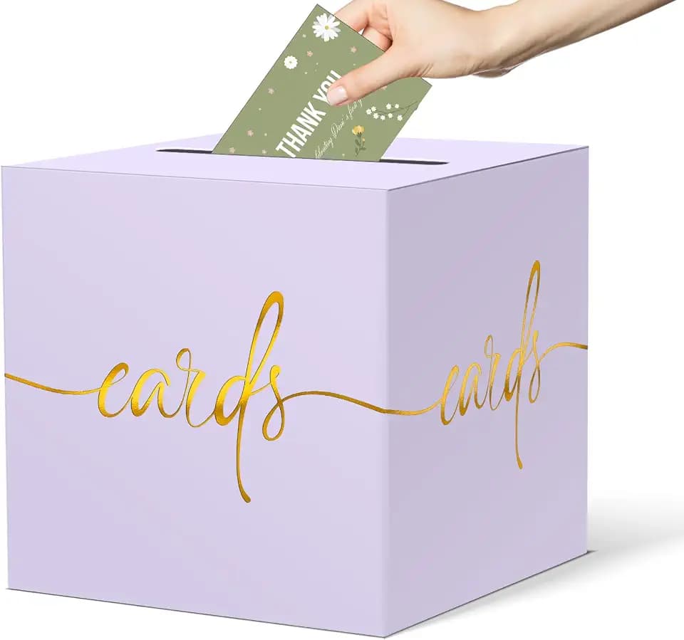 Light Purple Card Box with Gold Foil Design, Paperboard 8.7" Gift Card Holder for Wedding Graduation Birthday Party Reception Retirement Anniversary Bridal & Baby Shower