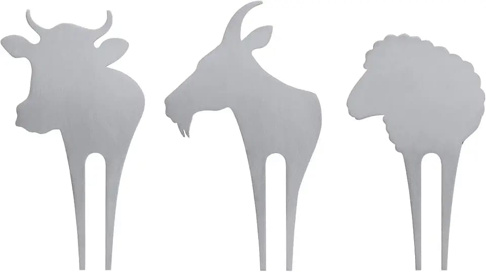 Swissmar CP120 Cow, Goat & Sheep Cheese Marker Set, 3 Pieces, Stainless Steel, Decorative Cheese Forks/Labels/Cheese Picks, Dishwasher Safe, Gift Set