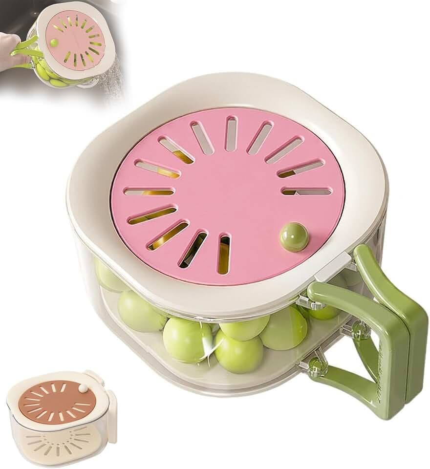 2-In-1 Colander & Storage Basket, Berry Washer Bowl with Strainer Lid and Collapsible Handles, Fruit Colander Storage Container, for Kitchen Fridge Picnic Camping Grape Tomatoes (Pink)