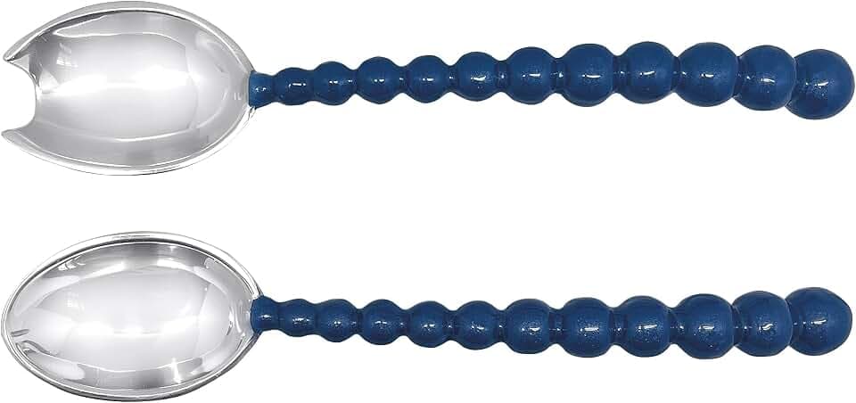 MARIPOSA Pearled Blue Salad Servers | Blue | Brillante | Tableware | Salad Servers | Recycled SANDCAST Aluminum | Handmade in Mexico