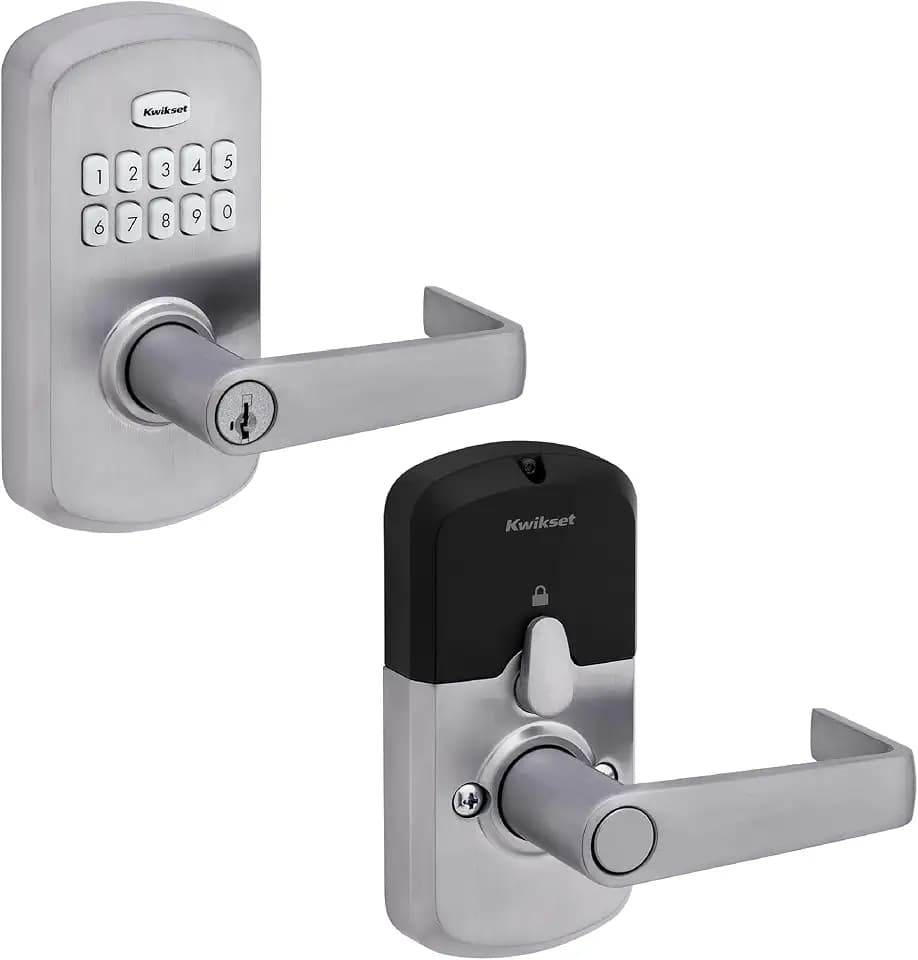 Kwikset SmartCode 955 Light Commercial 10-Button Keypad Satin Chrome Electronic Kingston Lever, Featuring Convenient Keyless Entry, 3-Year Battery Life and High Traffic Durability