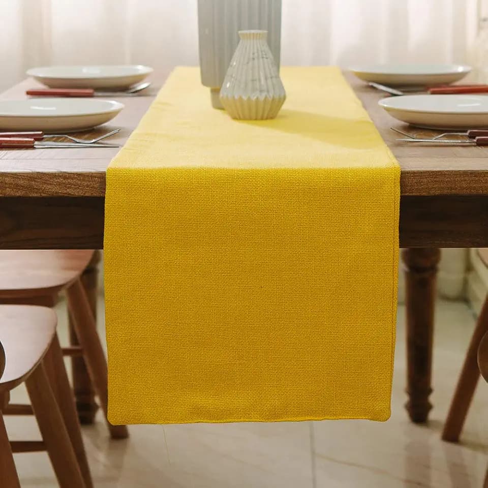 Dining Table Runner 12 x 90 inches Living Room Dinner Wedding Birthday Party Burlap Rustic Table Runner, Yellow