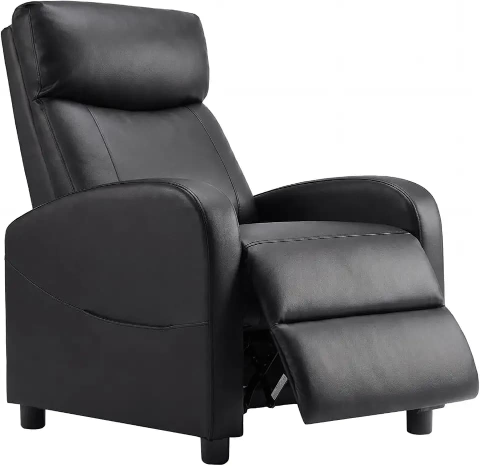 Sweetcrispy Recliner Chair PU Leather Recliner Sofa No Massage, Home Theater Seating with Lumbar Support, Adjustable Push Back Overstuffed High-Density Sponge Reclining for Living Room, Black