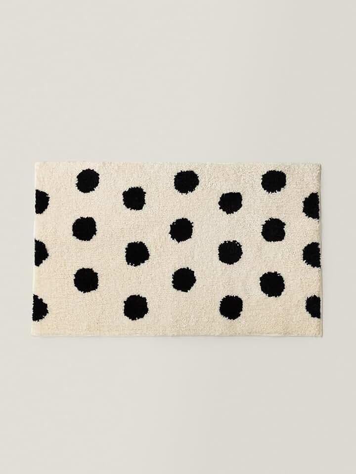 WENSHUO 2.5'-Ivory & Black Polka Dot Accent Rug,Bath Mat Washable,Non-Slip