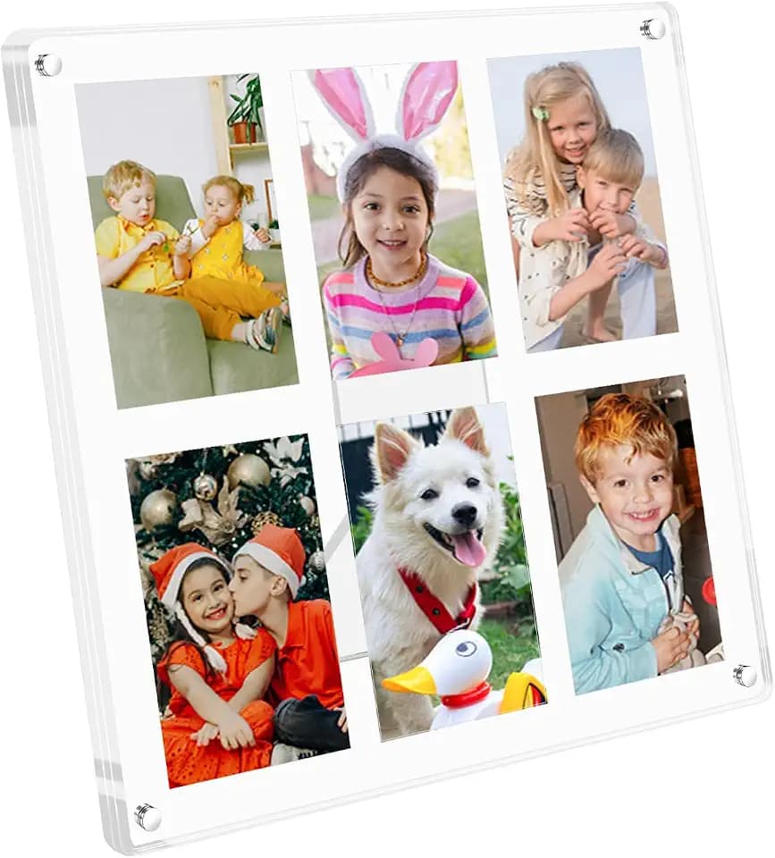 8X8 Inch Acrylic Collage Picture Frames 1 Pack, 6 Section 2X3 Photo Frames Magnetic Refrigerator or Tabletop Display Transparent Vertical and Horizontal for Polaroid Instax Insert