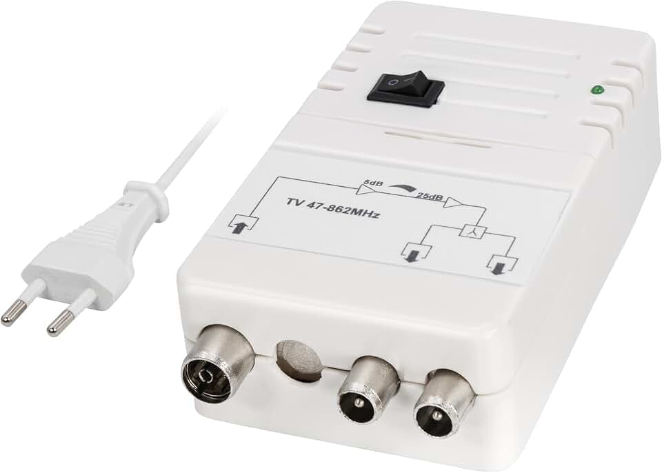 MAXTRACK TV Antennenverstärker Signalverstärker 2 Geräte – FP8ARL, für TV, TM und DAB, 25 dB Verstärkung, regelbar -20 dB