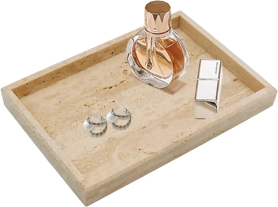 Real Natural Travertine Tray for Bathroom, Vanity, Kitchen Counter