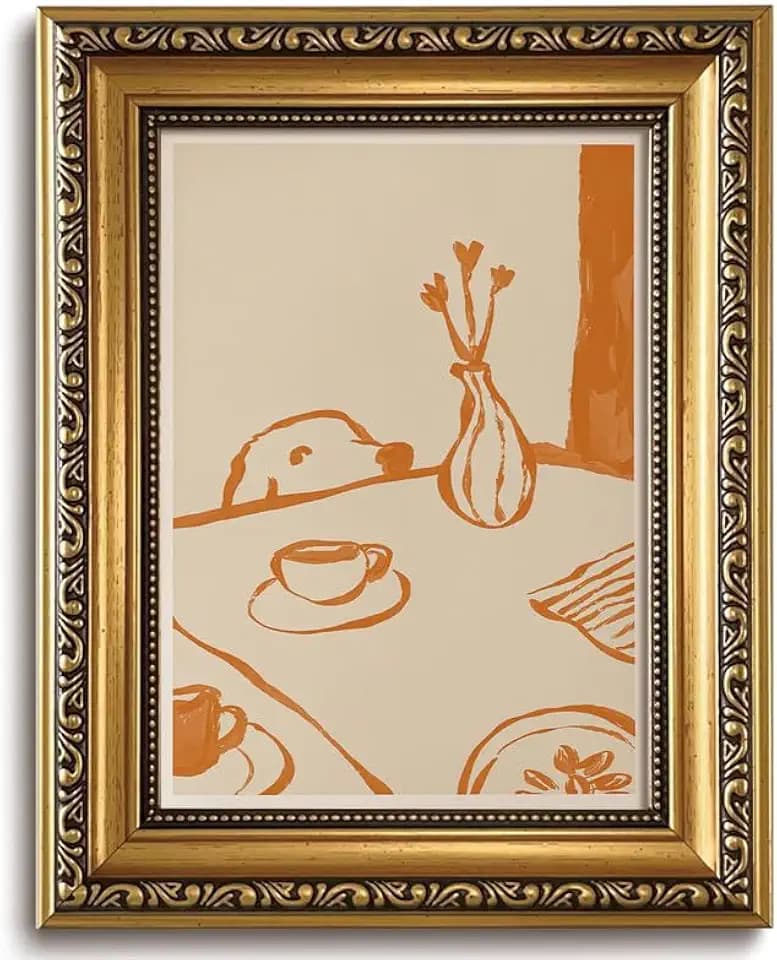 Dog Sketch Framed Wall Art Coffee Kitchen Whimsical Animal Wall Decor